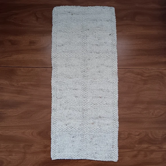 Hand Crafted Hand Knit Flecked Oatmeal Windowpane Cotton Blend Hand Towel - Picture 6 of 8